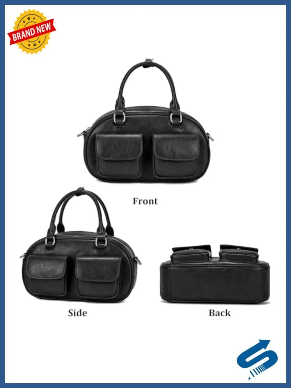 Vegan Leather Boston Barrel Bag for Women, Satchel Purse with Dual Pocket